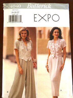 Vintage Uncut Butterick Pattern #4040 sizes 18,20,22 - Misses Dress & Jumpsuit